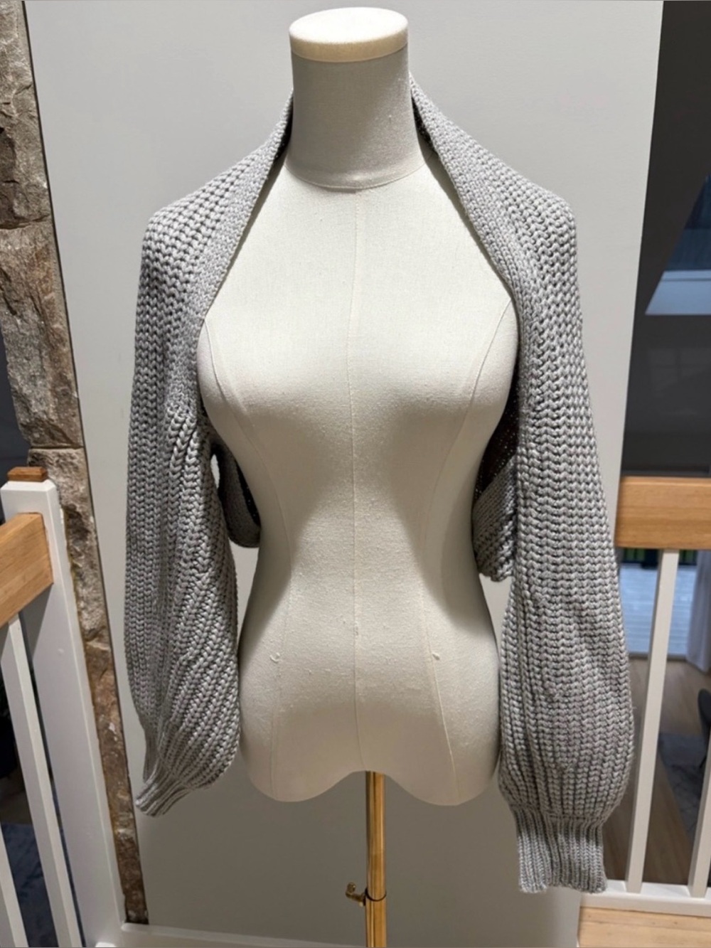 Forever 21 Light Gray Knit Shrug with Balloon Sleeves